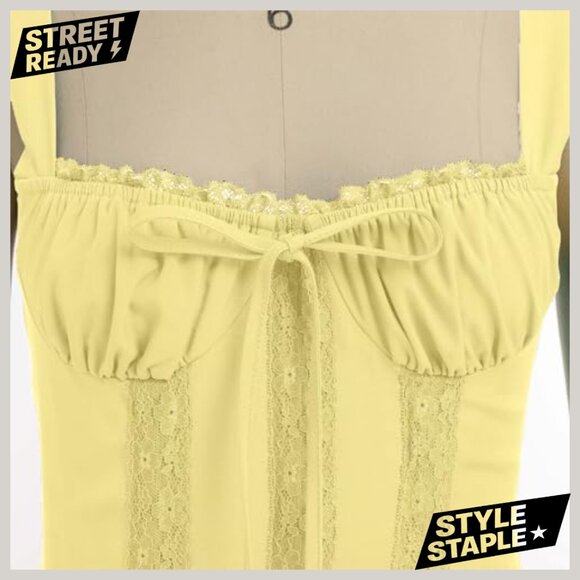 Spaghetti Strap Corset Dress Backless Mini Sundress Floral Lace Ruffle - Picture 3 of 7